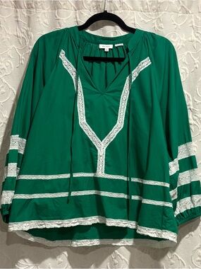 RHODE Emerald Green Lace-Trim Peasant Tunic